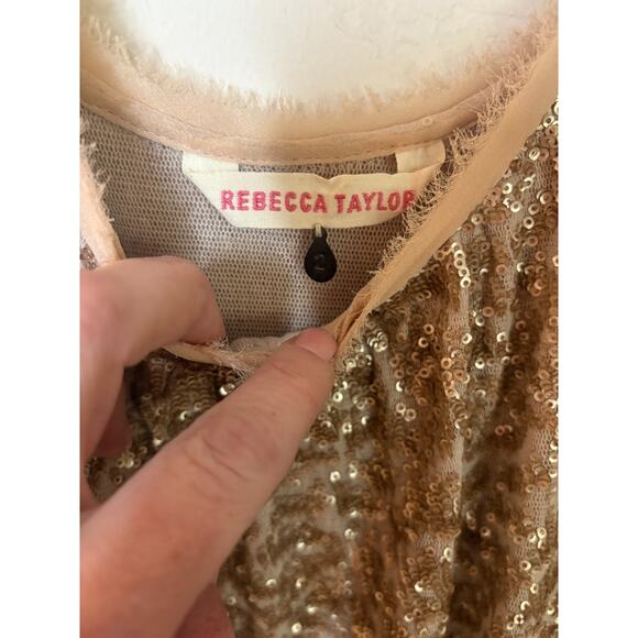 Rebecca Taylor Rose Gold Sequin Mini Dress Size 2 Raw Trim - Picture 4 of 5